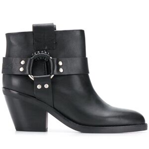See By Chloe Leather Eddie Western Ankle Boots NWOB